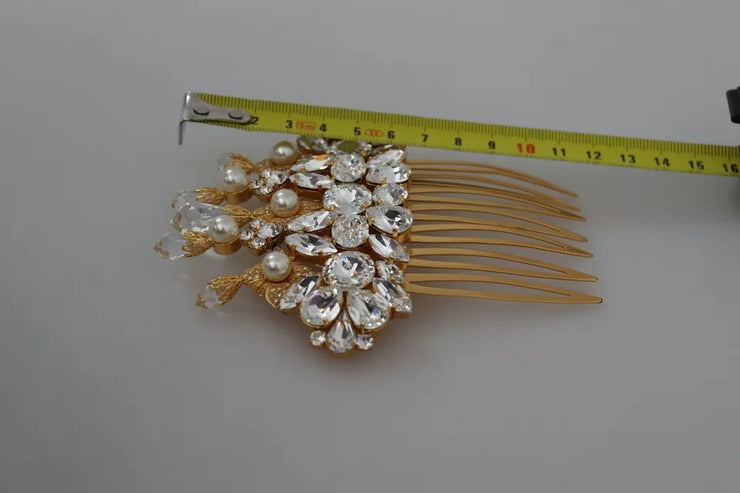 Dolce & Gabbana Gold Brass Clear Crystal Hair Stick Accessory Comb