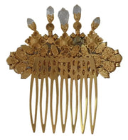 Dolce & Gabbana Gold Brass Clear Crystal Hair Stick Accessory Comb