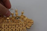 Dolce & Gabbana Gold Brass Clear Crystal Hair Stick Accessory Comb