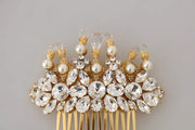 Dolce & Gabbana Gold Brass Clear Crystal Hair Stick Accessory Comb