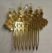 Dolce & Gabbana Gold Brass Clear Crystal Hair Stick Accessory Comb