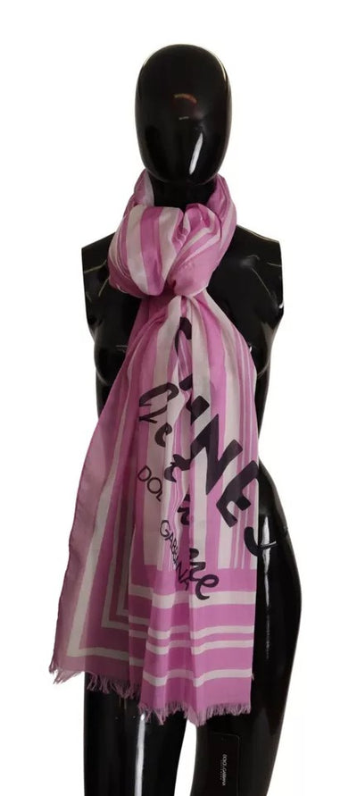 Dolce & Gabbana Pink White Striped Cotton Wrap Shawl Scarf