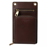 Dolce & Gabbana Brown Calf Leather Zip Logo Shoulder Neck Strap Wallet