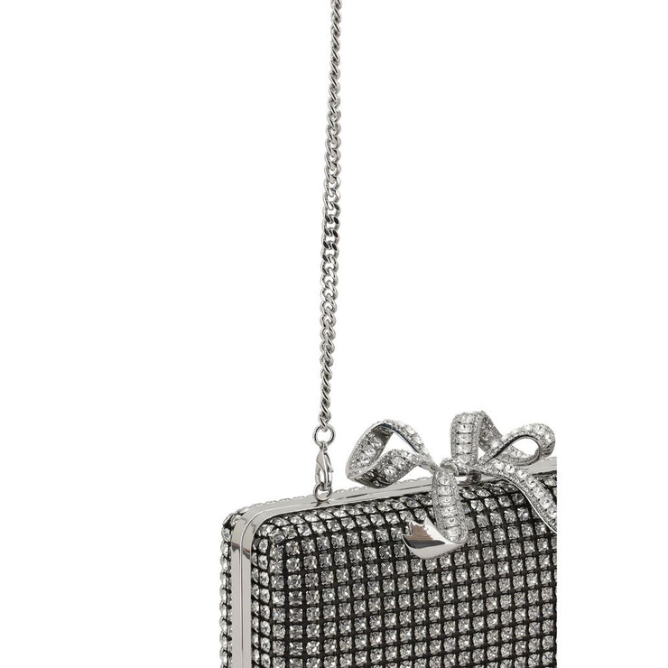 Self-Portrait Silver Crystal Box Clutch Bag