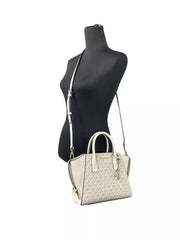 Michael Kors Avril Small Leather Top Zip Satchel Crossbody Bag Cream