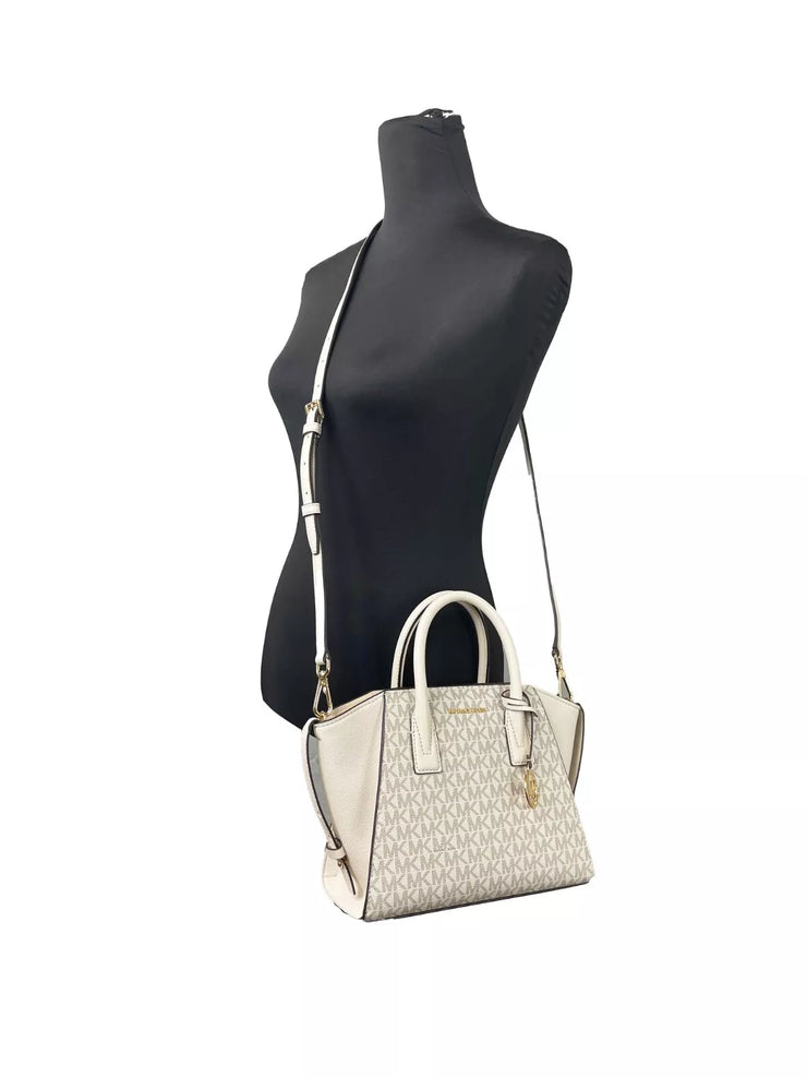 Michael Kors Avril Small Leather Top Zip Satchel Crossbody Bag Cream