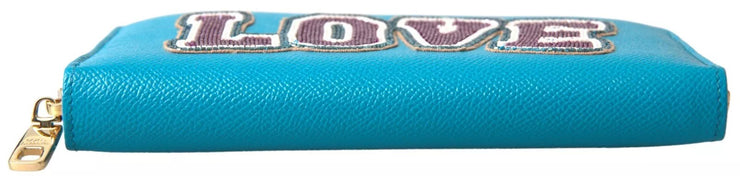 Dolce & Gabbana Wallet Light Blue LOVE Leather Zip Around Continental