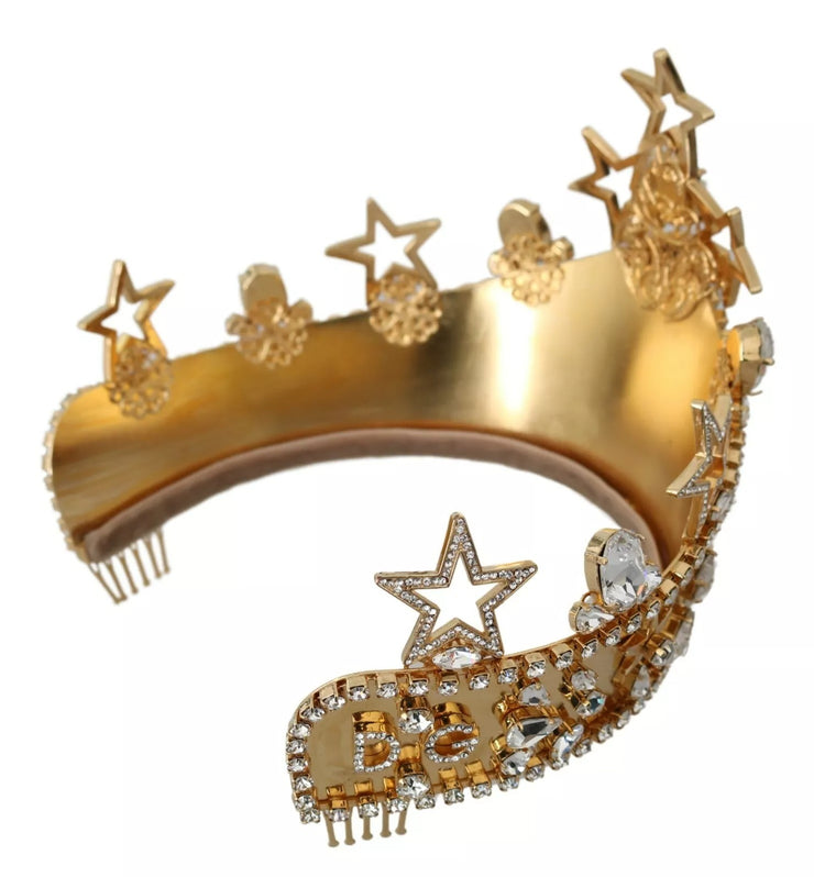 Dolce & Gabbana Gold Crystal Star STRASS Crown Logo Tiara Diadem