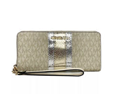 Michael Kors Jet Set Travel Center Stripe Signature Continental Wallet Vanilla Pale Gold