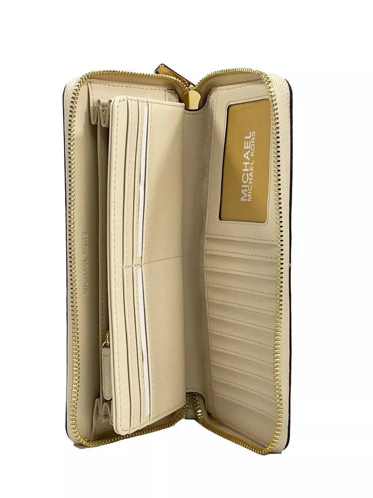 Michael Kors Jet Set Travel Center Stripe Signature Continental Wallet Vanilla Pale Gold