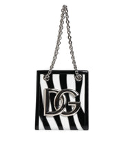 Dolce & Gabbana Black White Zebra Patchwork Logo Plaque Shoulder Bag