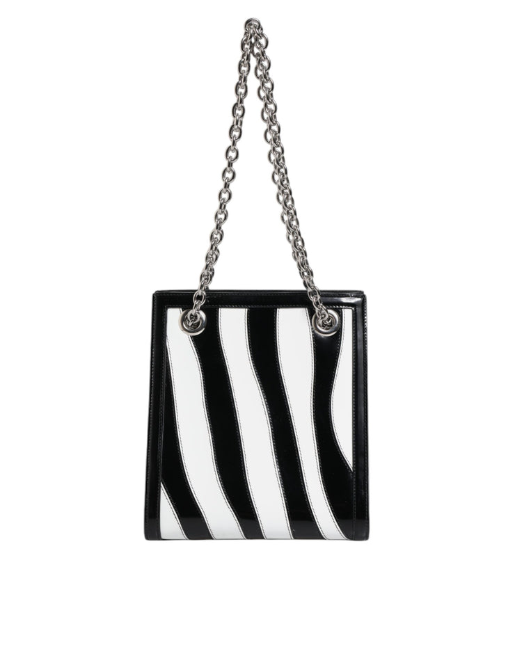 Dolce & Gabbana Black White Zebra Patchwork Logo Plaque Shoulder Bag