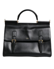 Dolce & Gabbana Black Calfskin Monreale Travel Heat-Stamped Logo Bag