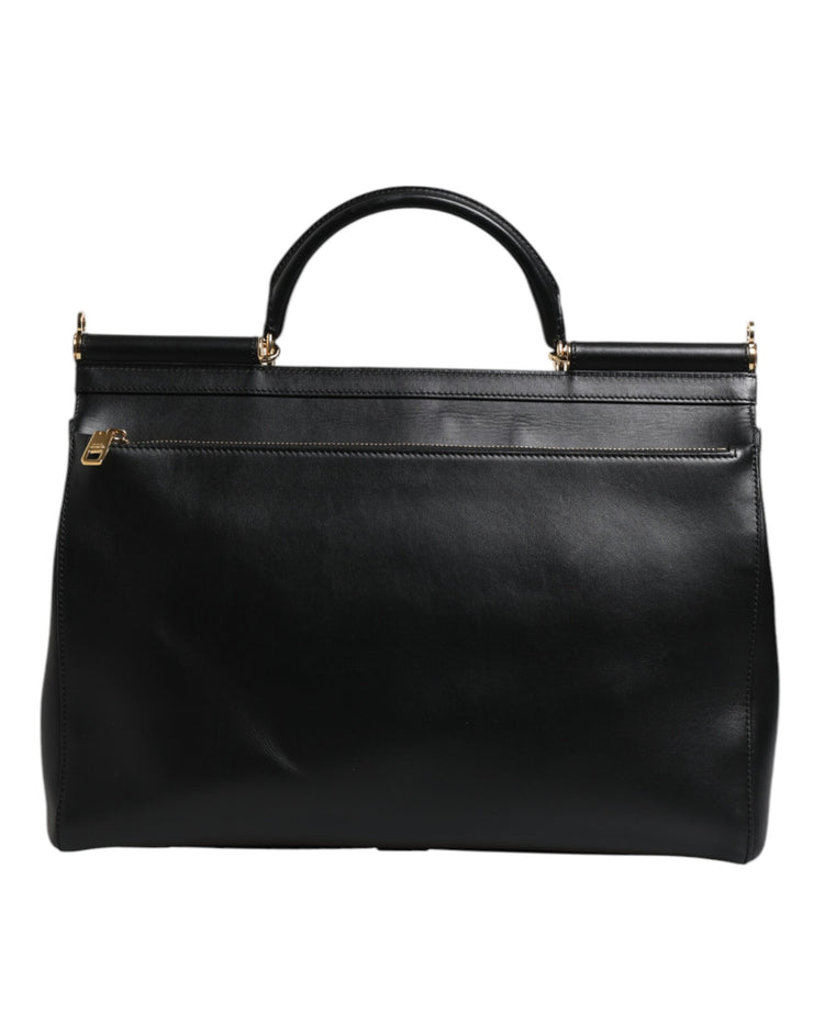 Dolce & Gabbana Black Calfskin Monreale Travel Heat-Stamped Logo Bag