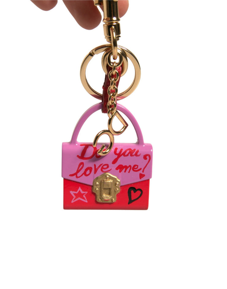 Dolce & Gabbana Multicolor Bag Gold Brass Logo Plaque Keychain Keyring