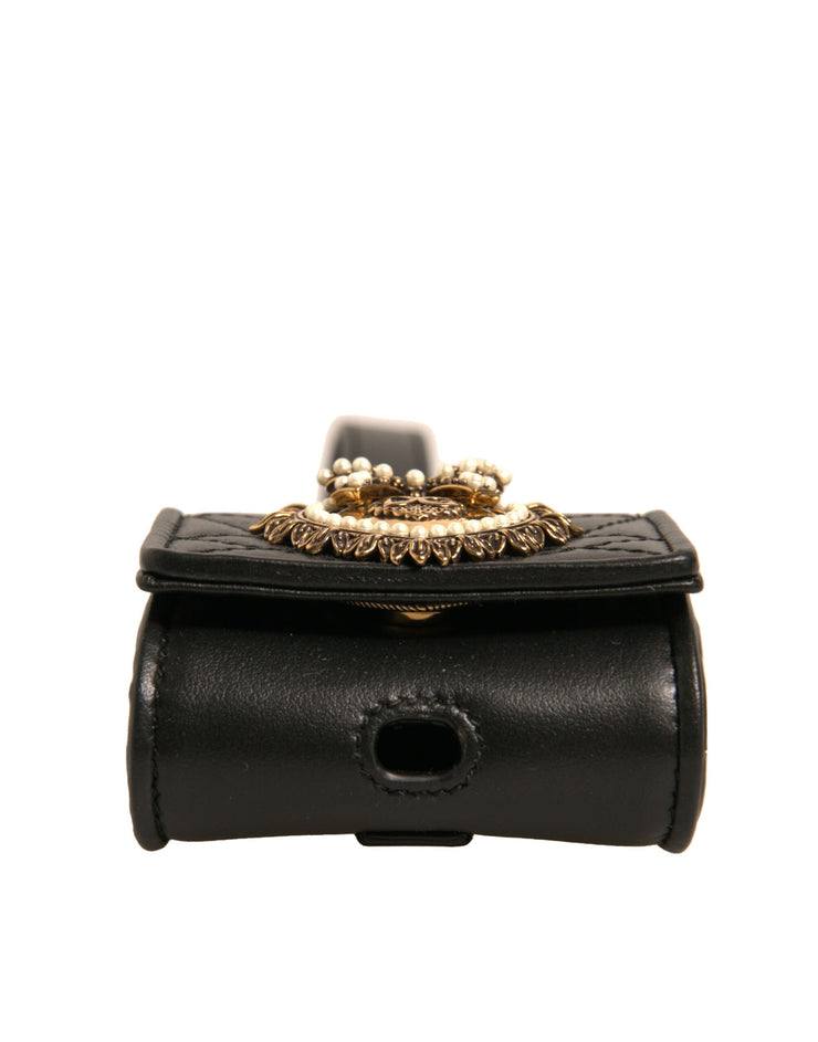 Dolce & Gabbana Black Leather Devotion Heart Strap Airpod Case