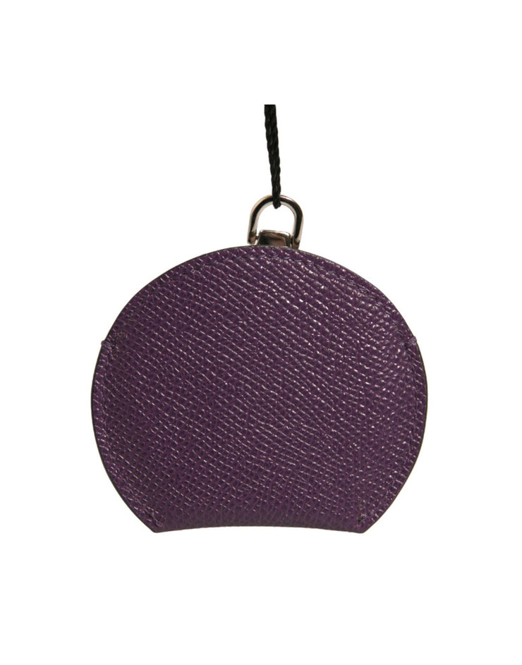 Dolce & Gabbana Purple Calfskin Leather Round Logo Hand Mirror Holder