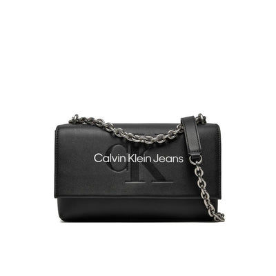 Calvin Klein Jeans Black And White Synthetic Leather Handbag