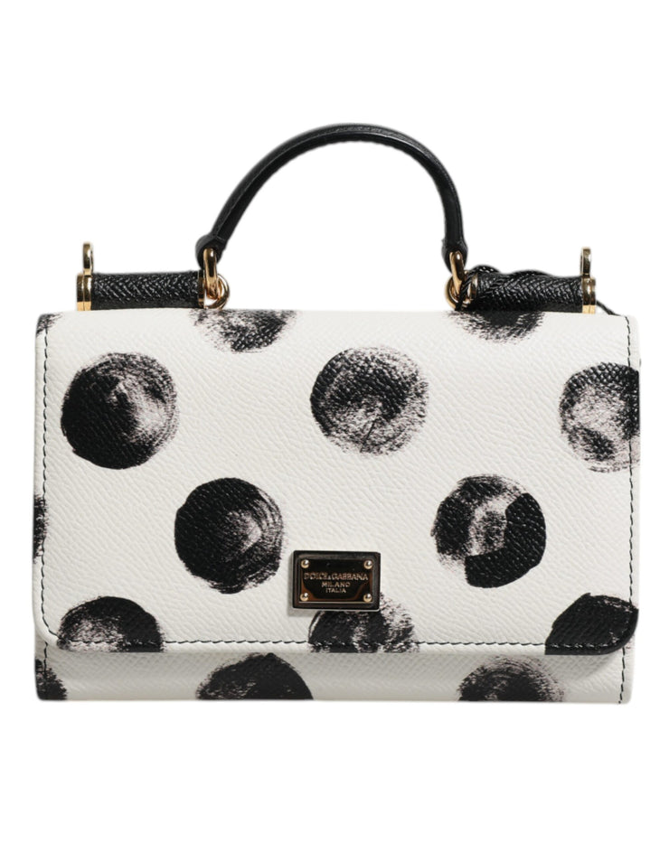 Dolce & Gabbana White Black Polkadot Leather Miss Sicily Von Purse Bag