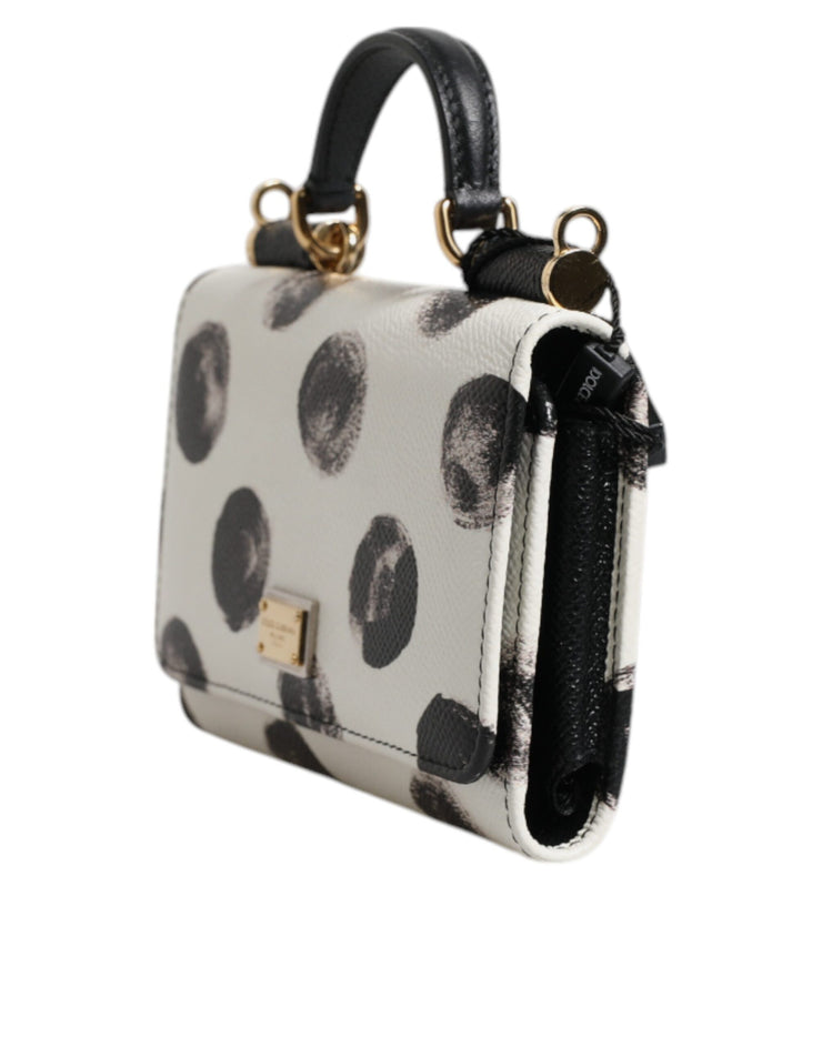 Dolce & Gabbana White Black Polkadot Leather Miss Sicily Von Purse Bag