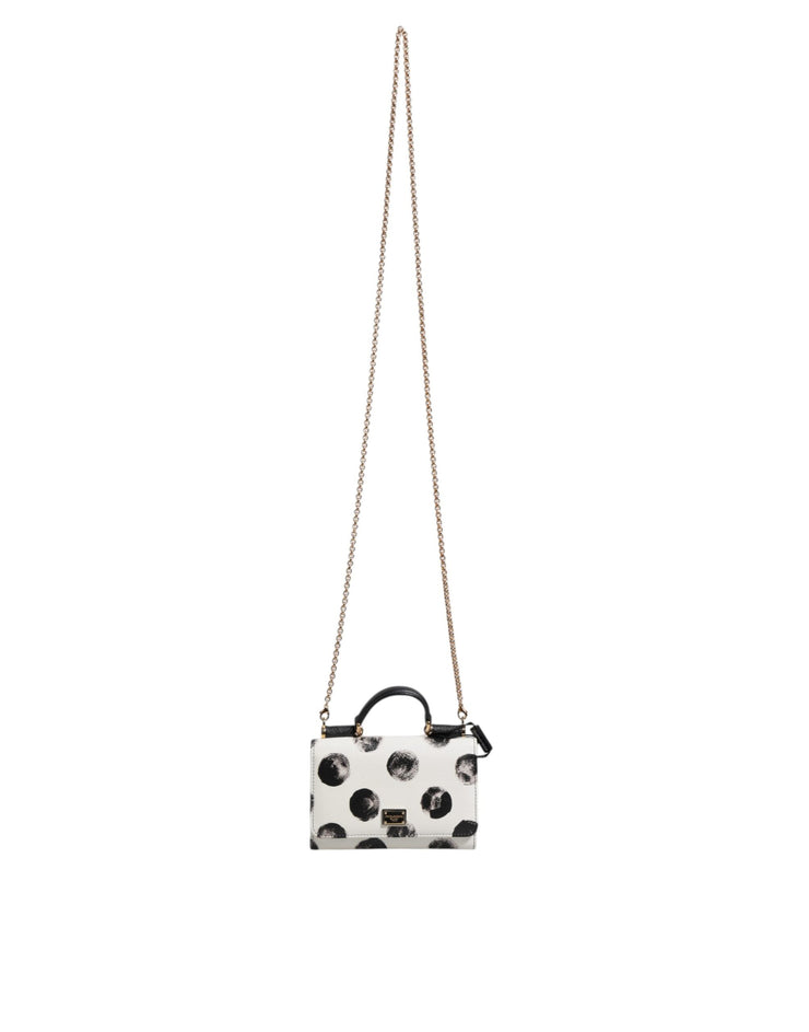 Dolce & Gabbana White Black Polkadot Leather Miss Sicily Von Purse Bag