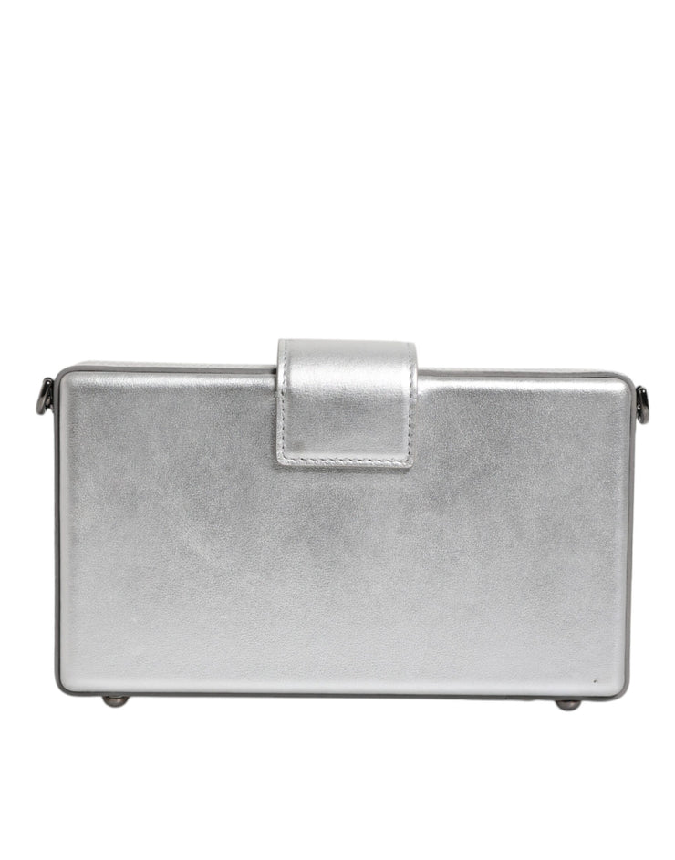 Dolce & Gabbana Metallic Silver DG BOX Leather Shoulder Strap Bag