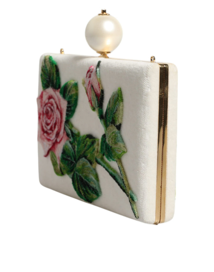 Dolce & Gabbana White Rose Floral Faux Pearl Microbag Crossbody Bag