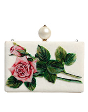 Dolce & Gabbana White Rose Floral Faux Pearl Microbag Crossbody Bag