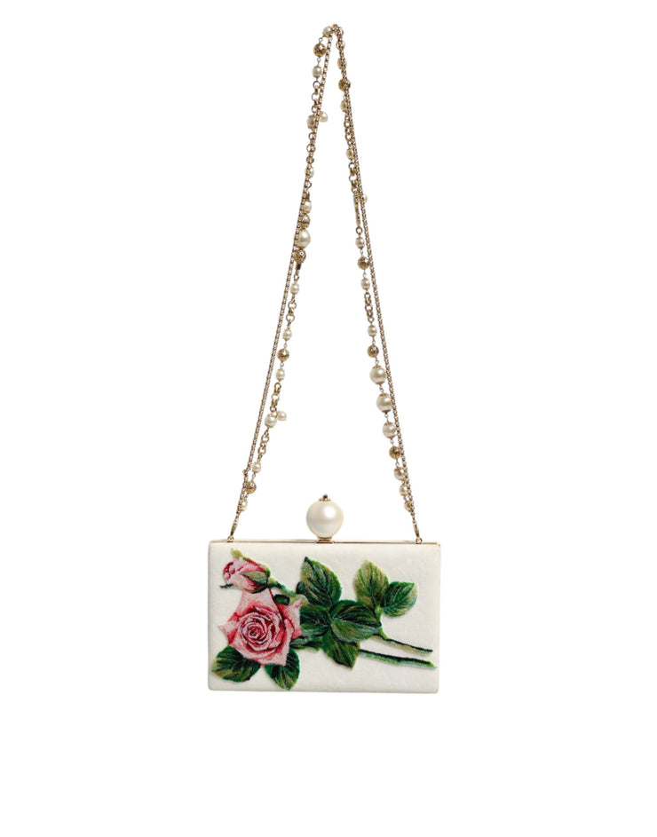 Dolce & Gabbana White Rose Floral Faux Pearl Microbag Crossbody Bag