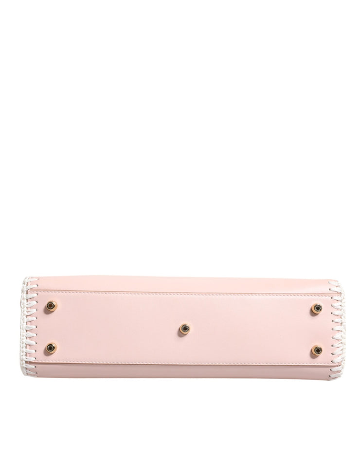 Dolce & Gabbana Light Pink Logo Plaque Soft Leather Strap Crossbody Bag