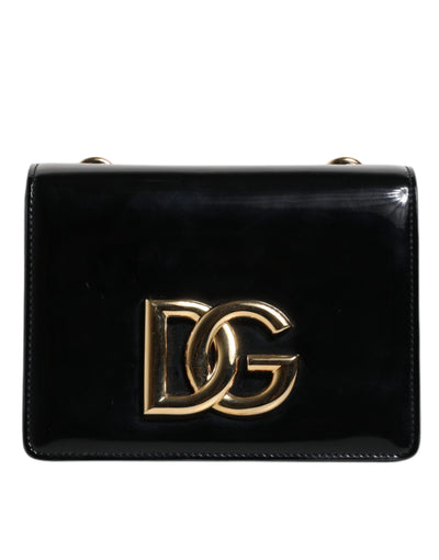 Dolce & Gabbana Black Polished Leather DG Logo Crossbody Bag