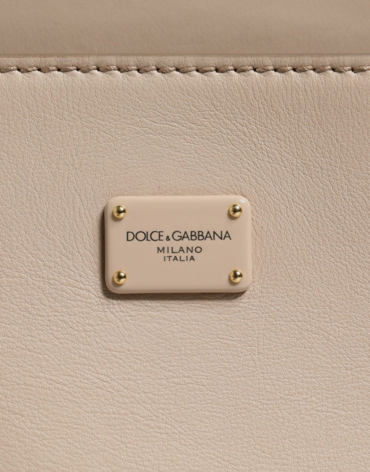 Dolce & Gabbana Beige Logo Plaque Leather Top Handle Strap Crossbody Bag