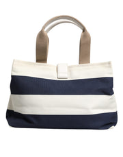 Dolce & Gabbana White Navy Striped Canvas Top Handle Tote Tote Bag