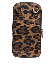 Dolce & Gabbana Brown Leopard Print Dauphine Leather Zip Around Wallet