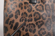 Dolce & Gabbana Brown Black Calfskin Leopard Print Shoulder Tote Bag