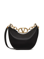 Valentino Garavani Black Leather Mini Hobo Vlogo Shoulder Bag