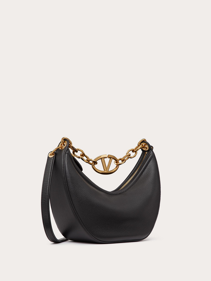 Valentino Garavani Black Leather Small Hobo Vlogo Shoulder Bag