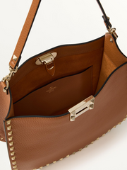 Valentino Garavani Brown Grainy Calf Hobo Rockstudt Bag