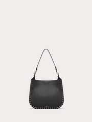 Valentino Garavani Black Grainy Calf Hobo Rockstudt Bag