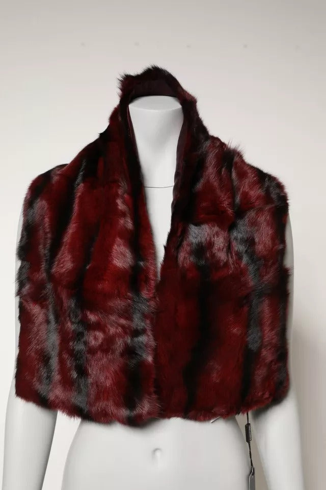 Dolce & Gabbana Black Red Stripe Fur Shawl Neck Wrap Scarf