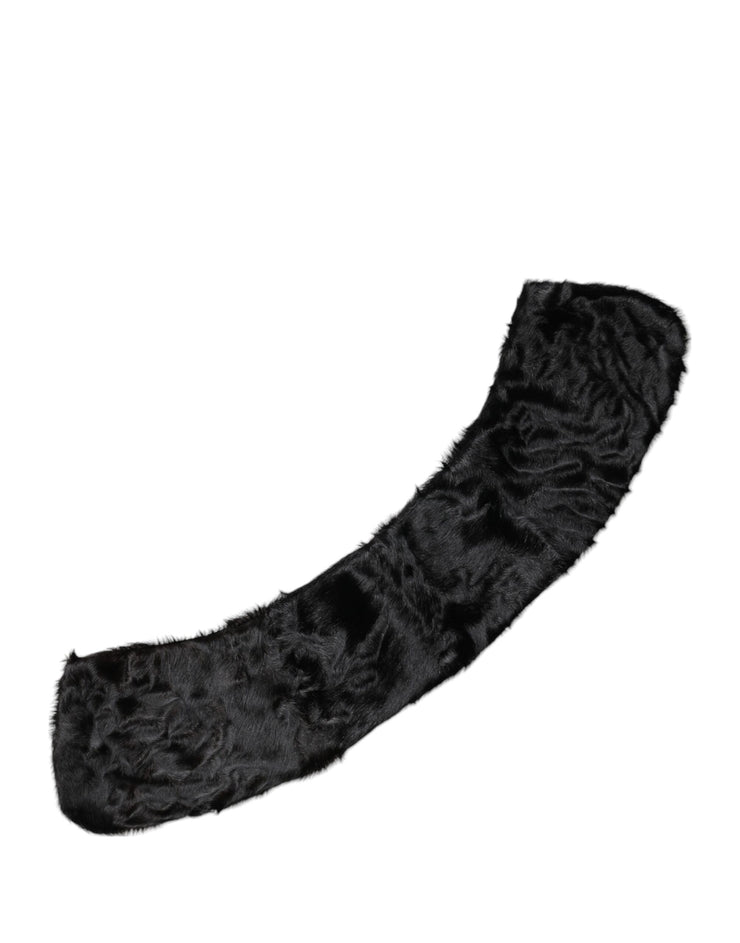 Dolce & Gabbana Black Lamb Fur Collar Women Neck Wrap Scarf