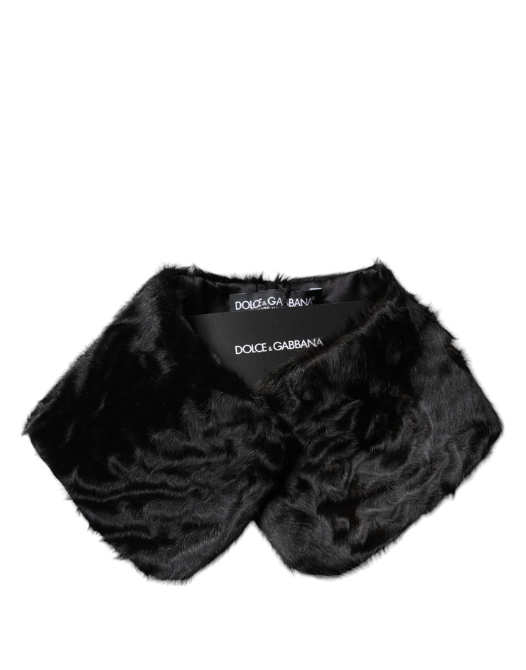 Dolce & Gabbana Black Lamb Fur Collar Women Neck Wrap Scarf