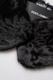 Dolce & Gabbana Black Lamb Fur Collar Women Neck Wrap Scarf