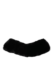 Dolce & Gabbana Black Lamb Fur Collar Women Neck Wrap Scarf