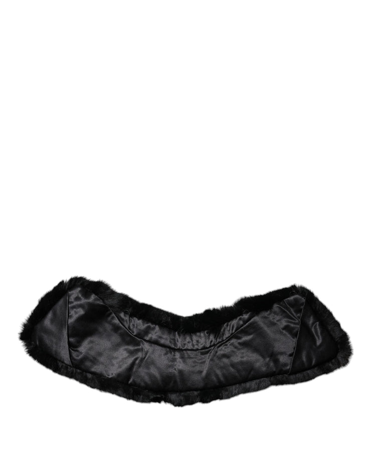 Dolce & Gabbana Black Lamb Fur Collar Women Neck Wrap Scarf