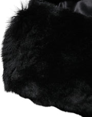 Dolce & Gabbana Black Lamb Fur Collar Women Neck Wrap Scarf