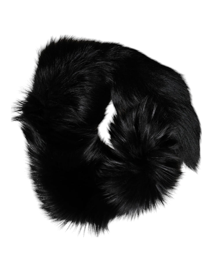 Dolce & Gabbana Black Fox Fur Neck Wrap Warmer Winter Scarf