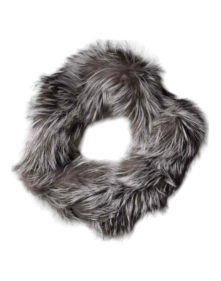 Dolce & Gabbana Gray Fox Fur Neck Wrap Warmer Winter Scarf