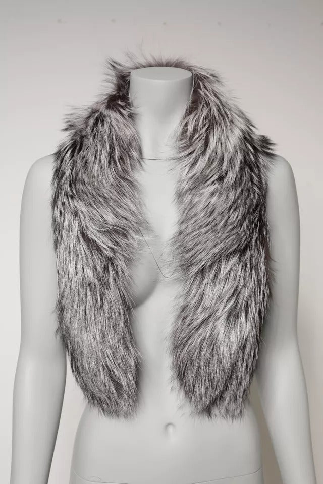 Dolce & Gabbana Gray Fox Fur Neck Wrap Warmer Winter Scarf