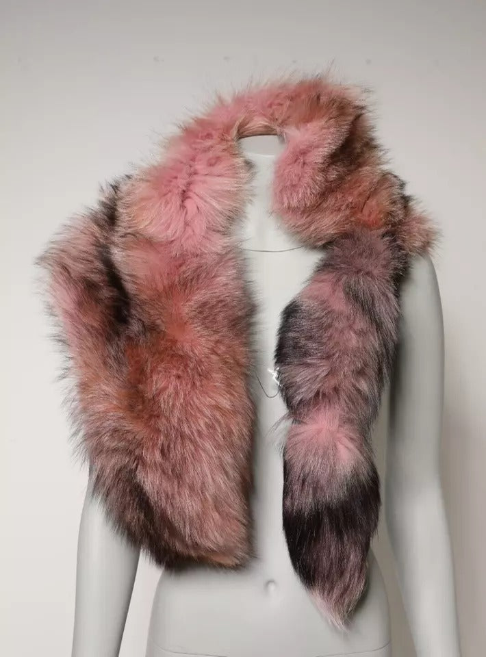 Dolce & Gabbana Pink Frost Fox Fur Neck Warmer Winter Scarf